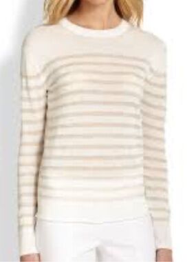 Tory Burch Cream Striped Women's Sweater Shimmer S
